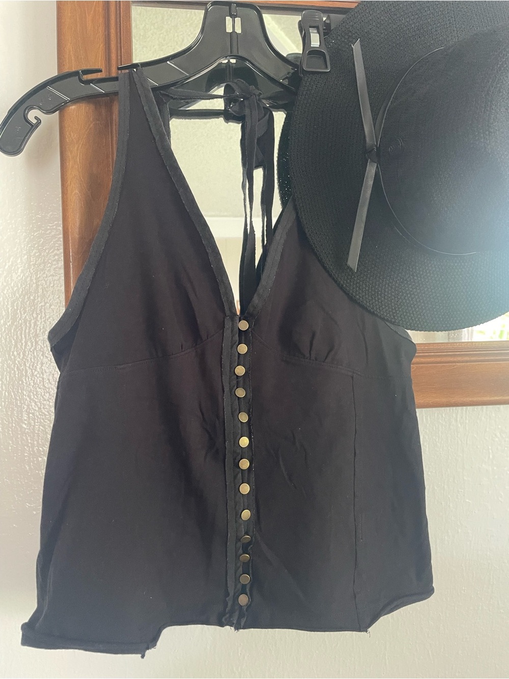 We The Free Black V-Neck Button-Front Tie-Back Camisole
